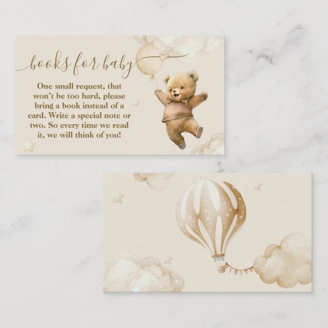 Teddy Bear Bearly Wait Air Balloon Baby Shower Enclosure Card (Front/Back)
