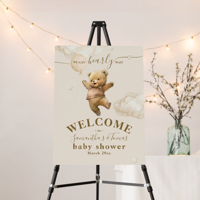 Teddy Bear Bearly Wait Air Balloon Baby Shower Foam Board (In Situ (Stand))
