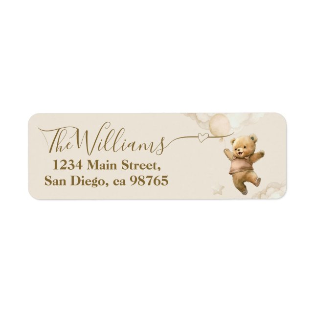 Teddy Bear Bearly Wait Air Balloon Baby Shower  Label (Front)