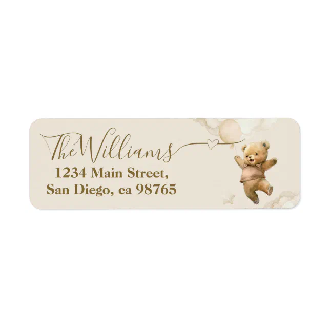 Teddy Bear Bearly Wait Air Balloon Baby Shower Label | Zazzle