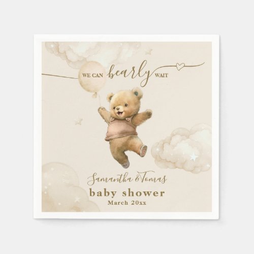 Teddy Bear Bearly Wait Air Balloon Baby Shower Napkins