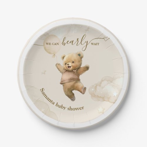 Teddy Bear Bearly Wait Air Balloon Baby Shower  Paper Plates