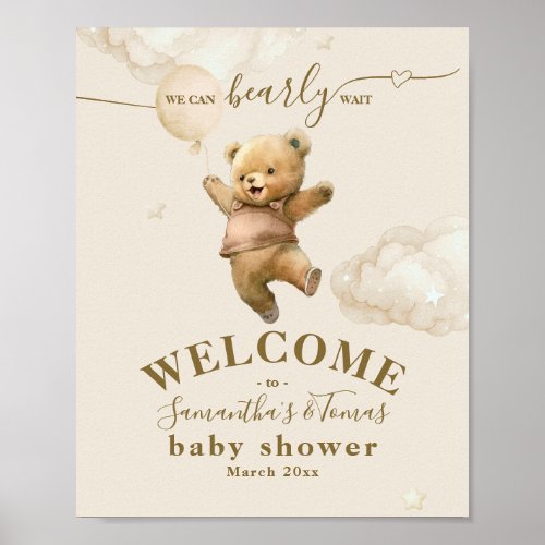 Teddy Bear Bearly Wait Air Balloon Baby Shower  Poster