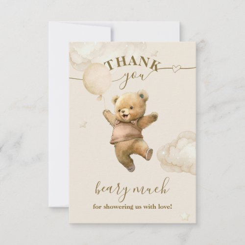 Teddy Bear Bearly Wait Air Balloon Baby Shower  Thank You Card