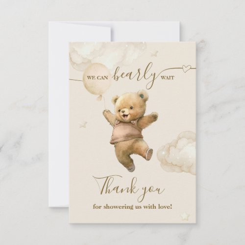 Teddy Bear Bearly Wait Air Balloon Baby Shower Thank You Card