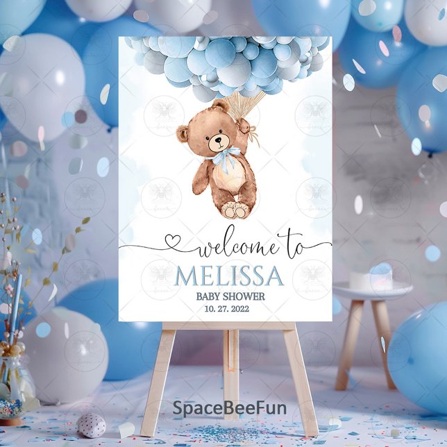 Teddy Bear Bearly Wait Baby Shower Foam Board Blue (teddy bear baby shower,boy teddy bear shower,we can bearly wait,welcome sign   Foam Board,teddy baby)