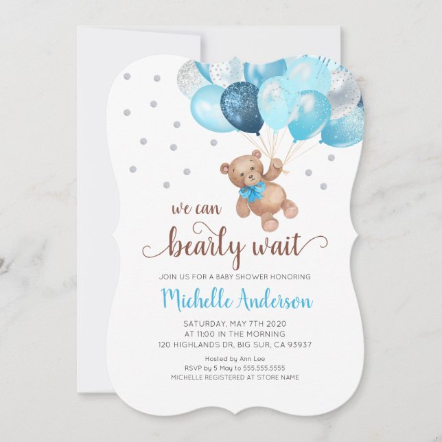 Teddy Bear Bearly Wait Baby Shower Invitation (Front)