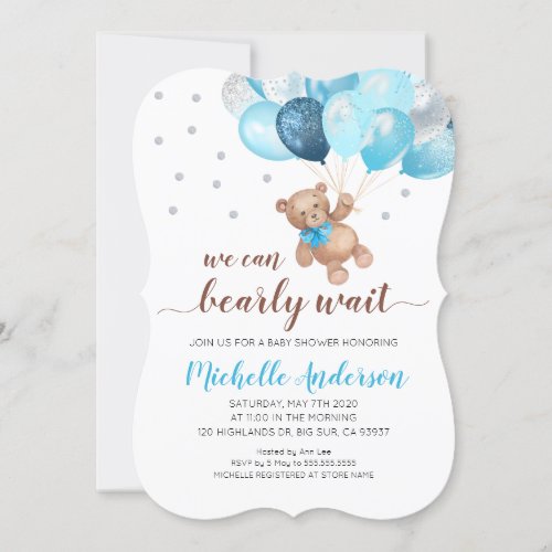 Teddy Bear Bearly Wait Baby Shower Invitation