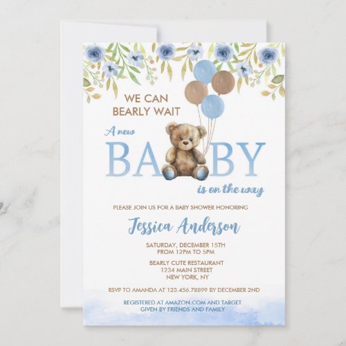 Teddy Bear Bearly Wait baby shower invitations