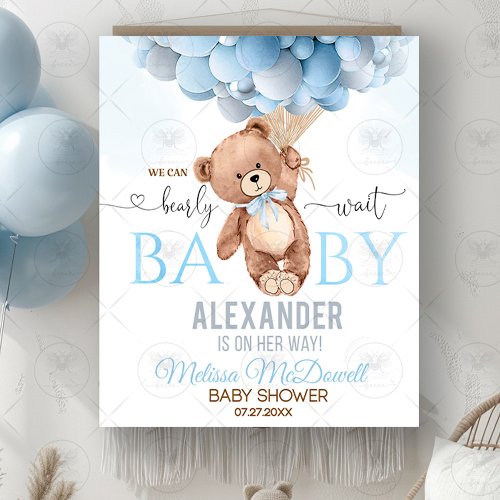 Teddy Bear Bearly Wait Baby Shower Tapestry Blue 