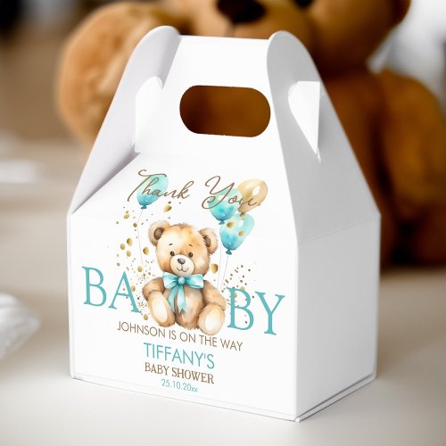 Teddy bear bearly wait baby shower thank you favor boxes