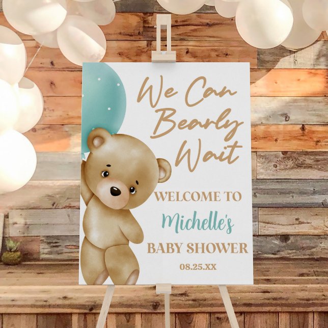 Teddy Bear Bearly Wait Baby Shower Welcome Sign (Creator Uploaded)