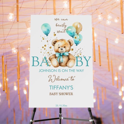 Teddy bear bearly wait baby shower welcome sign
