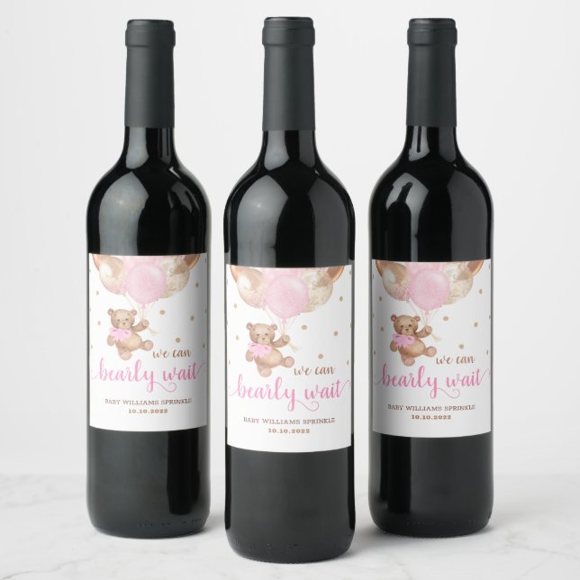 Teddy Bear Bearly Wait Baby Shower Wine Label (Bottles)