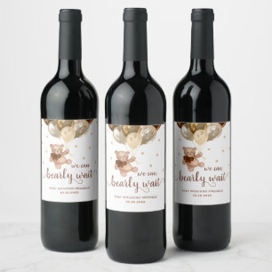 Teddy Bear Bearly Wait Baby Shower Wine Label