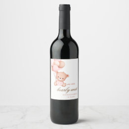 Teddy Bear Bearly Wait Baby Shower Wine Label