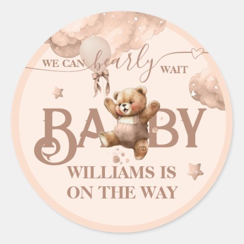 Teddy Bear Bearly Wait Balloon girl Baby Shower Classic Round Sticker