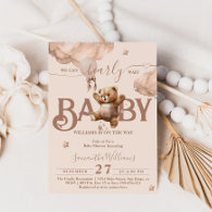 Teddy Bear Bearly Wait Balloon girl Baby Shower Invitation