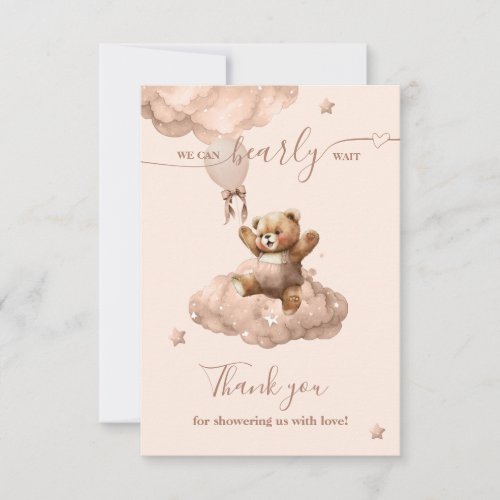Teddy Bear Bearly Wait Balloon girl Baby Shower Thank You Card