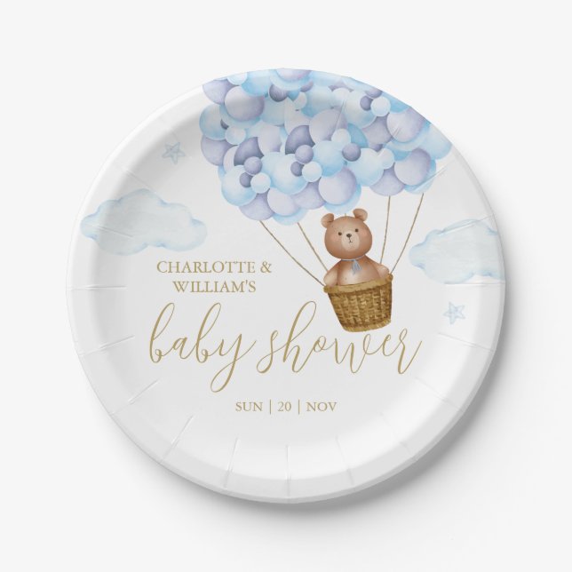 Teddy Bear Bearly Wait Blue Boy Baby Shower Paper Plates (Front)
