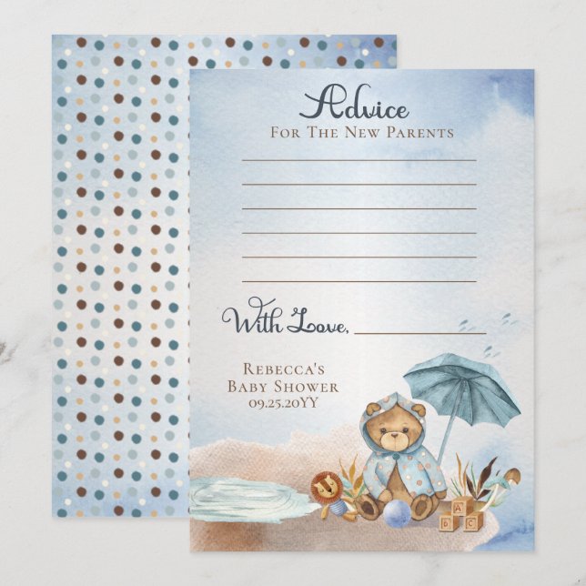 Teddy Bear Bearly Wait Boy Baby Shower Advice Invitation (Front/Back)