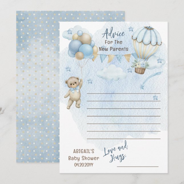 Teddy Bear Bearly Wait Boy Baby Shower Advice Invitation (Front/Back)