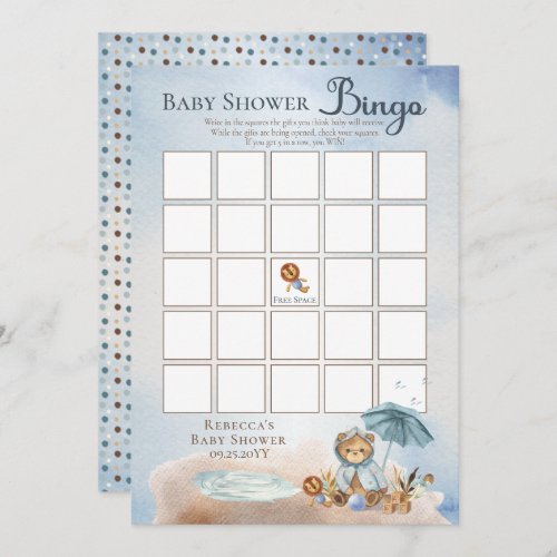 Teddy Bear Bearly Wait Boy Baby Shower Bingo  Invitation