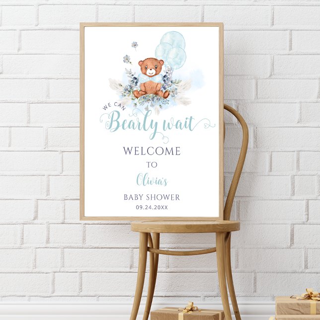Teddy Bear Bearly Wait Boy Baby Shower Welcome  Poster (Creator Uploaded)