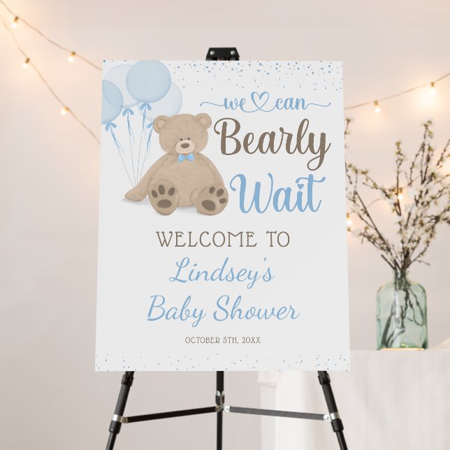 Teddy Bear Bearly Wait Confetti Boy Baby Shower Foam Board (In Situ (Stand))