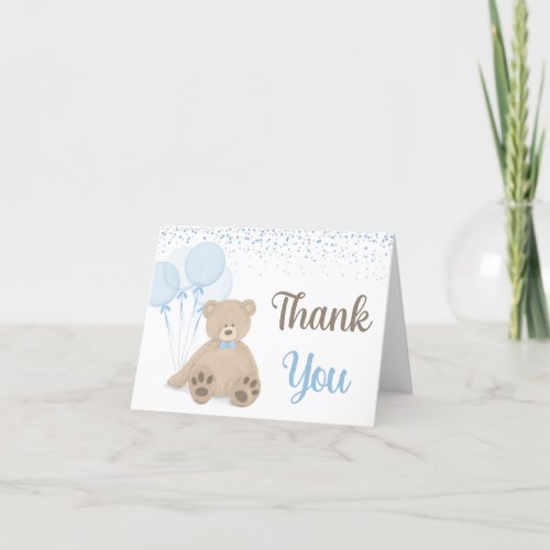 Teddy Bear Bearly Wait Confetti Boy Baby Shower Thank You Card