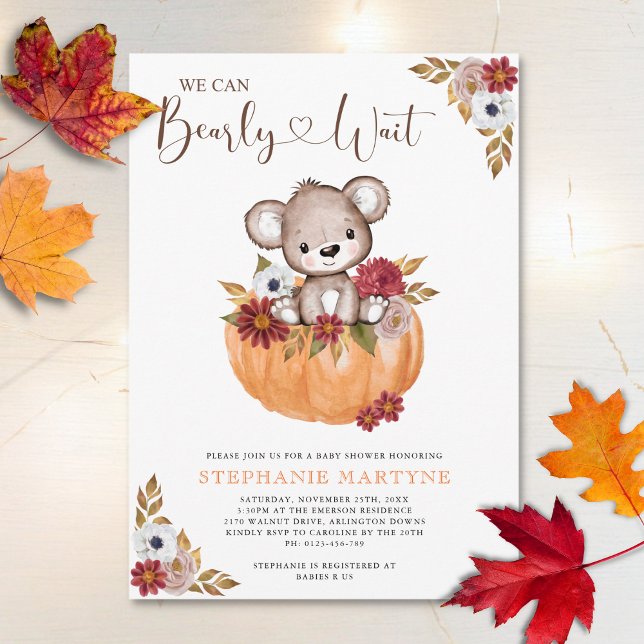 Teddy Bear Bearly Wait Fall Baby Shower Invitation (Creator Uploaded)