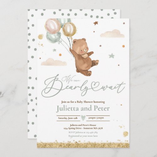 Teddy Bear Bearly Wait Gender Neutral Baby Shower Invitation
