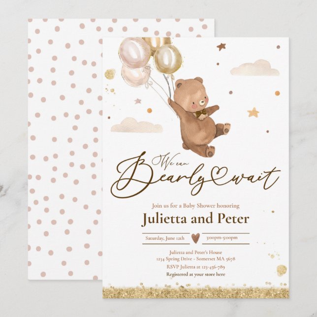 Teddy Bear Bearly Wait Gender Neutral Baby Shower Invitation (Front/Back)