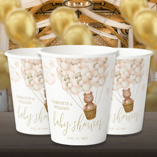 Teddy Bear Bearly Wait Gold Baby Shower Paper Cups