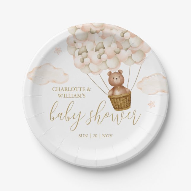 Teddy Bear Bearly Wait Gold Baby Shower Paper Plates (Front)