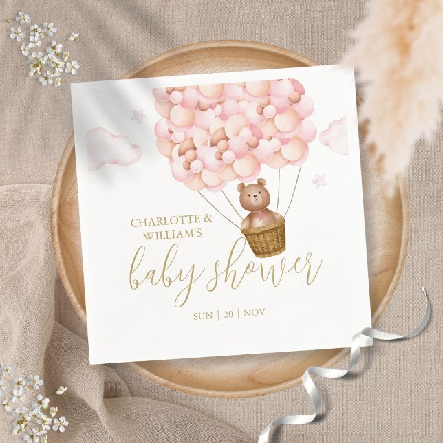 Teddy Bear Bearly Wait Pink Girl Baby Shower Napkins (Creator Uploaded)