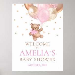 Teddy Bear Bearly Wait Welcome Baby Shower Poster