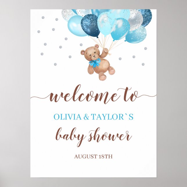 Teddy Bear Bearly Wait Welcome Baby Shower  Poster (Front)