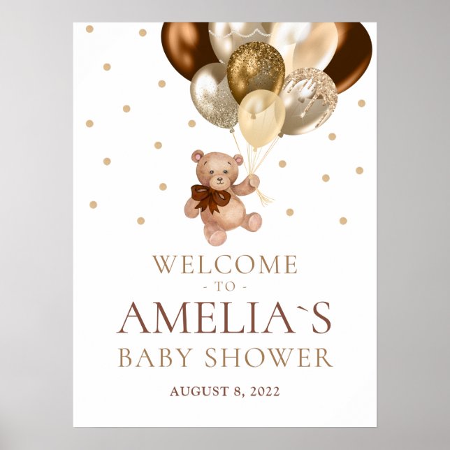 Teddy Bear Bearly Wait Welcome Baby Shower  Poster (Front)