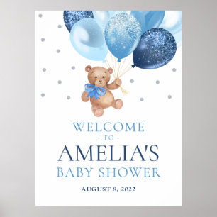 Teddy Bear Bearly Wait Welcome Baby Shower Poster