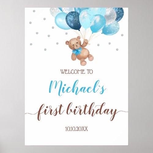 Teddy Bear Bearly Wait Welcome First Birthday Poster