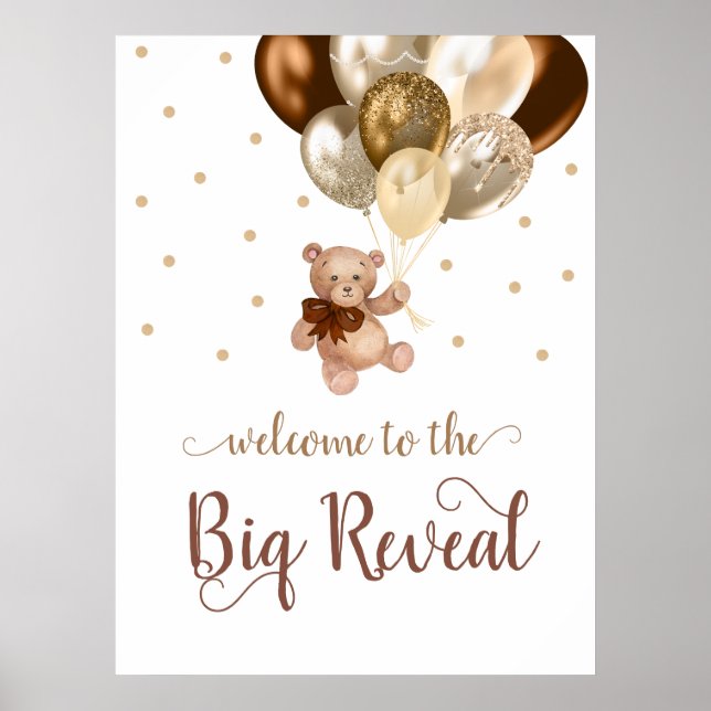 Teddy Bear Bearly Wait Welcome Gender Reveal Poster (Front)