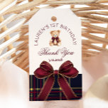 Teddy Bear Beary 1st Birthday Bow Plaid Thank you Gift Tags