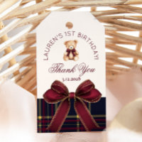 Teddy Bear Beary 1st Birthday Bow Plaid Thank you