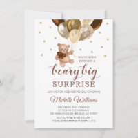 Teddy Bear Beary Big Surprise Gender Reveal Invitation