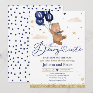 Teddy Bear Beary Cute Baby Boy Navy Baby Shower Invitation