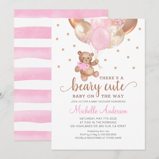 Teddy Bear Beary Cute Baby Shower Invitation (Front/Back)
