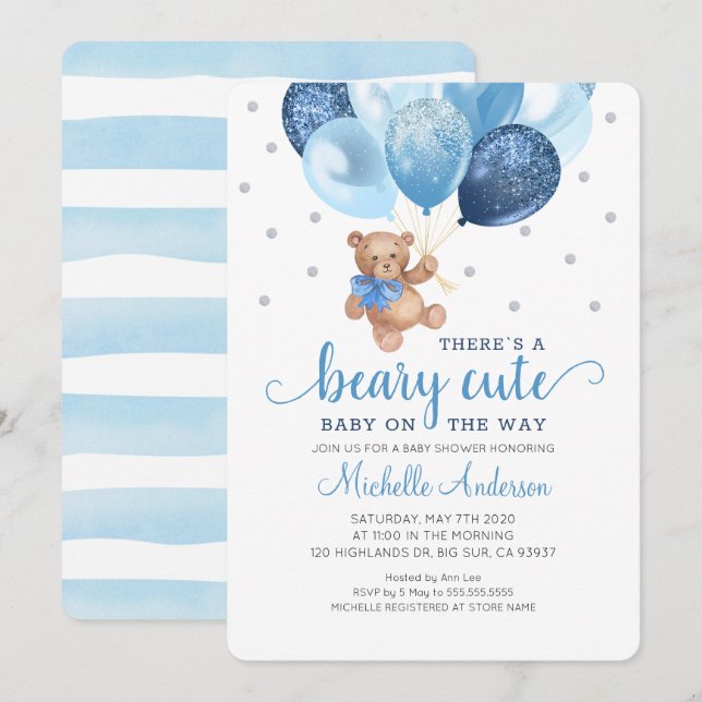Teddy Bear Beary Cute Baby Shower Invitation (Front/Back)
