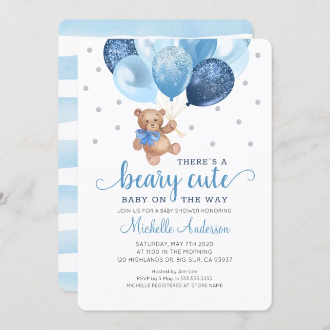 Teddy Bear Beary Cute Baby Shower Invitation (Front/Back)