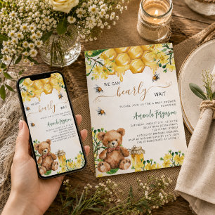 Teddy bear bees honeycomb yellow Baby Shower Invitation